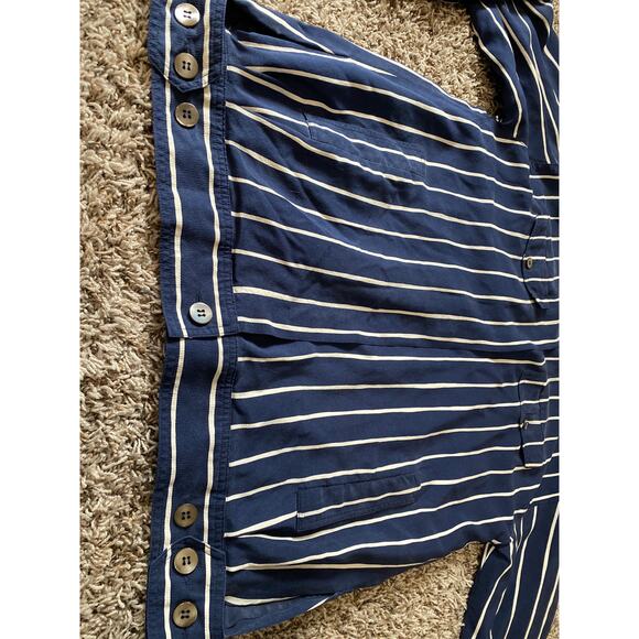 DANA BUCHMAN Vintage Nautical Striped Silk Shacket Jacket Button - Picture 6 of 10